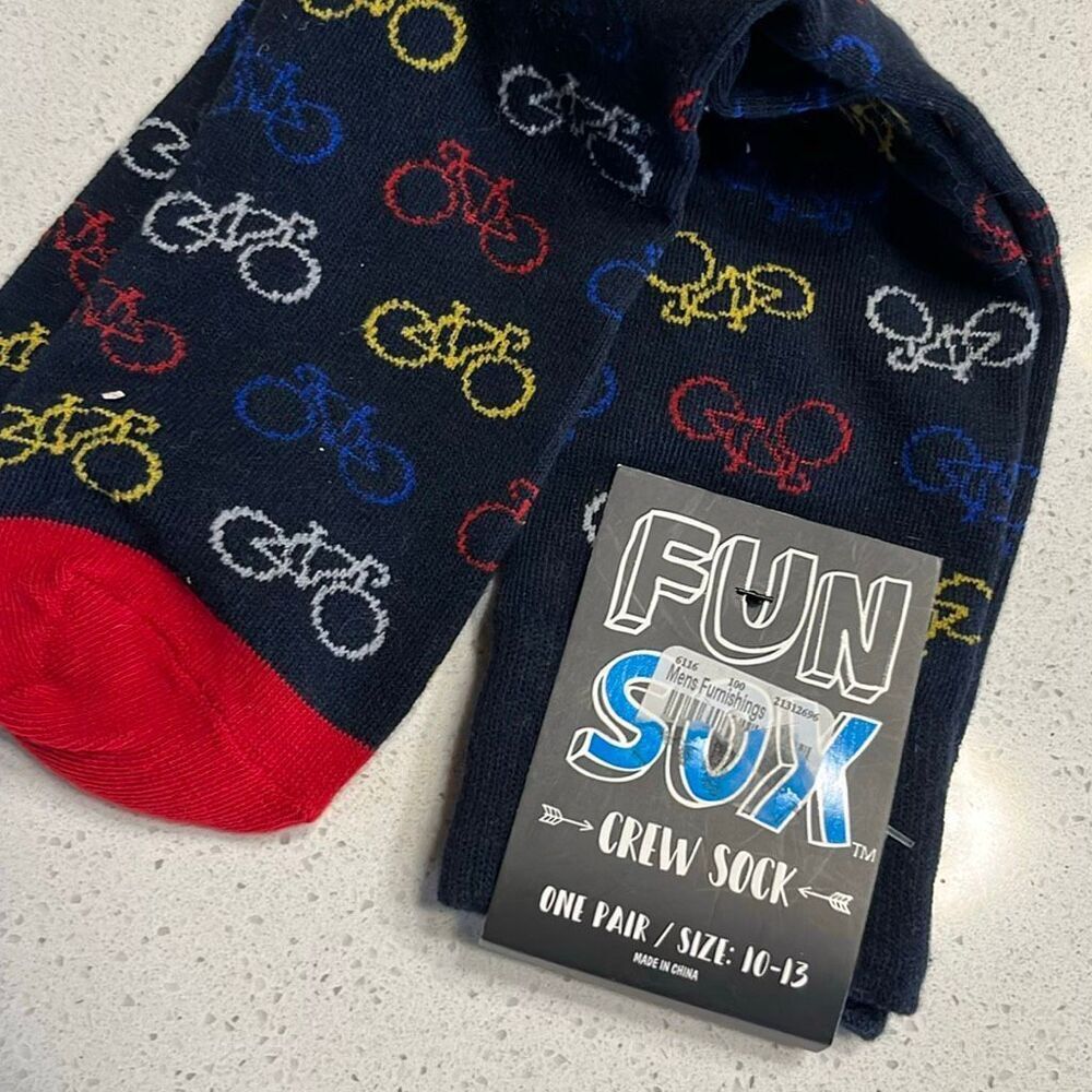 NWT Fun Sox Mens Bike Crew Socks